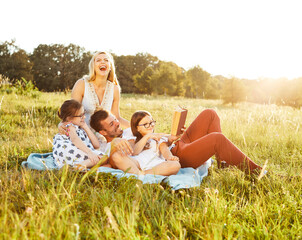 child family portrait outdoor mother woman father girl happy happiness lifestyle having fun bonding
