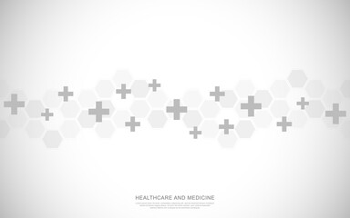 Vector illustration of a medical background with hexagons and crosses. Concepts and ideas for healthcare and medicine design