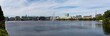 hamburg alster panoramic cityscape view on a sunny day with fountain and the historic buldings, germany