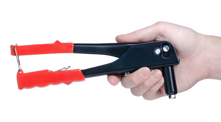 Poster - Mechanical riveter in hand on white background isolation