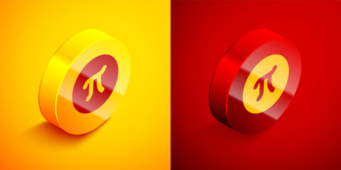 Isometric Pi symbol icon isolated on orange and red background. Circle button. Vector