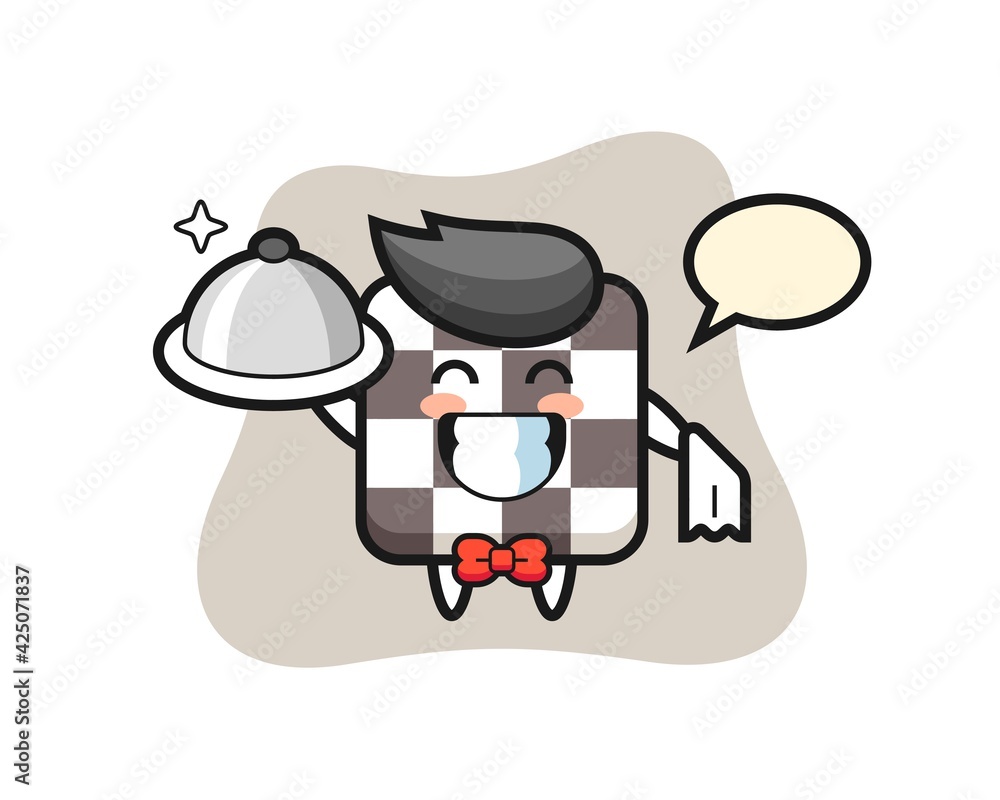 Character mascot of chess board as a waiters Stock Vector | Adobe Stock