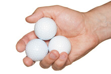 Golf Balls In Hand Isolated On White.