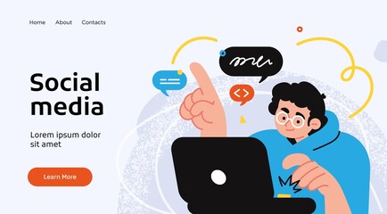 Wall Mural - social media network and digital communication concept. website landing page template designs. web p