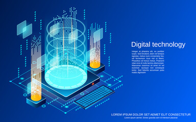Wall Mural - digital technology flat 3d isometric vector concept illustration