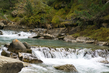 Gradas de Soaso waterfall in Ordesa y Monte Perdido National Park, in the Aragonese Pyrenees, located in Huesca, Spain.