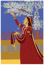 Indian Traditional Paintings Miniature Painting Of A Woman Rajasthani Painting Vector