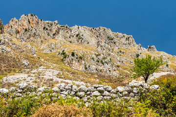 View of Rocca del Crasto near Alcara Li Fusi town in the Nebrodi Park, Sicily