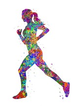 Runner Female Watercolor Art, Abstract Painting. Sport Art Print, Watercolor Illustration Rainbow, Colorful, Decoration Wall Art.