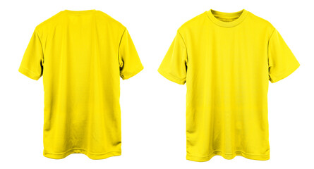 Wall Mural - blank jersey t shirt color yellow template front and back view on white background