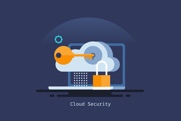 Wall Mural - cloud data security concept. data protection, cloud computing, internet security, cloud with key and