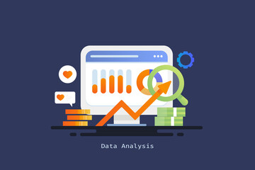 Wall Mural - data analytics concept. business graph, chart, diagram, statistics on dashboard, computer screen. ma