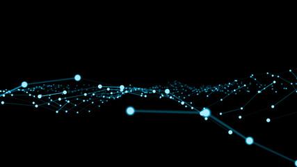 Wave of connection network dots of innovative creation . Concept of future communication computer networks . 3D rendering .