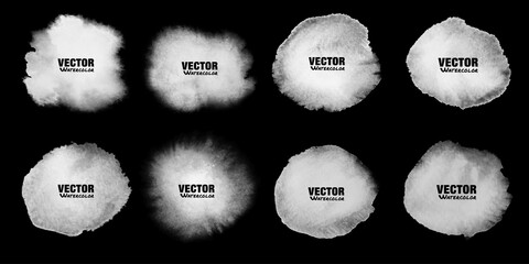 Wall Mural - white watercolor stain set. aquarelle light grey spots. circular watercolor stains. vector illustrat