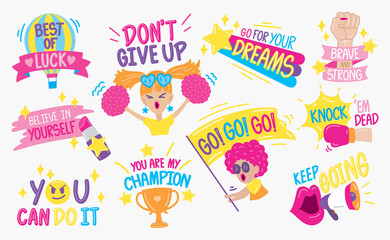 Naklejka na meble Cute and fun hand drawn graphic elements vector set with handwriting words for cheering or encouraging.