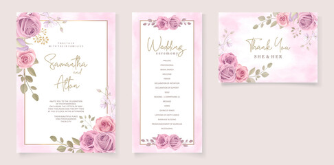 Wall Mural - Modern wedding invitation template with pink floral design