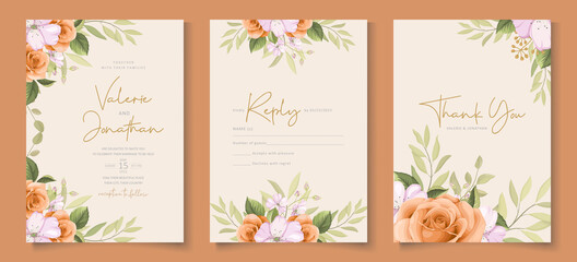 Wall Mural - Modern wedding invitation template with soft colorful floral design