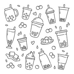 Boba drink doodle hand drawn vector icons for boba shop wallpaper decoration vector illustration