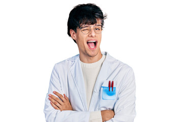 Poster - Handsome hipster young man with crossed arms wearing doctor uniform winking looking at the camera with sexy expression, cheerful and happy face.