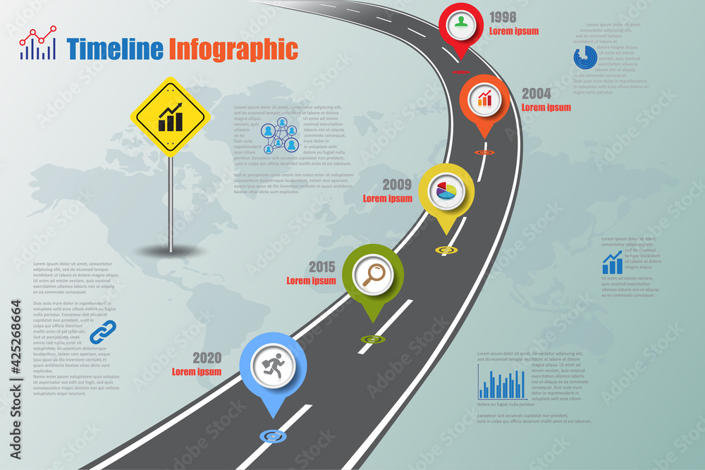 Business roadmap timeline infographic template with pointers designed ...