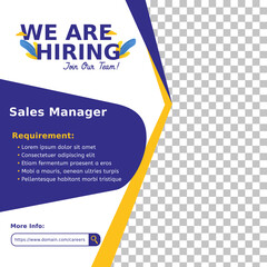 Modern job vacancy square web banner for social media post. Hiring job template for sales manager