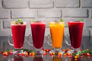 Poster - set of fruit non-alcoholic drink with cranberries raspberries and sea buckthorn