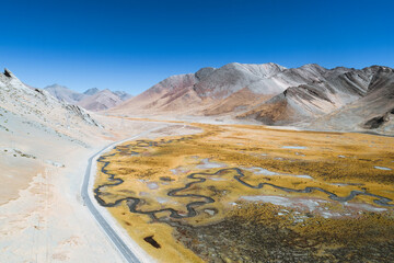 Wall Mural - Aerial photography of natural scenery and highway in Tibet