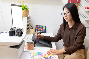 Close-up view of young ui development team working together in office.