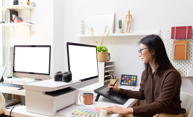 Close-up view of young ui development team working together in office.