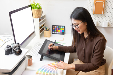 Close-up view of young ui development team working together in office.