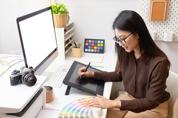 Close-up view of young ui development team working together in office.