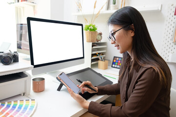 Close-up view of young ui development team working together in office.