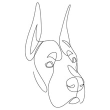 Continuous Line Great Dane. Single Line Minimal Style Dog Vector Illustration. Head.