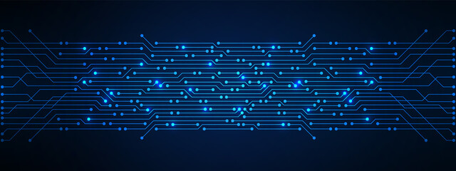 Canvas Print - Abstract Technology Background, blue circuit board pattern with electric light, microchip, power line