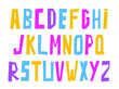 multicolored alphabet with pink, blue, purple, and yellow letters. suitable for Brazilian Festa Junina.