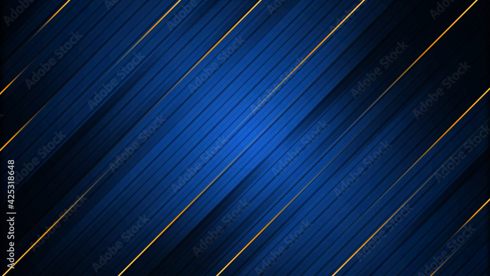 Abstract blue background with gold stripes  - obrazy, fototapety, plakaty 