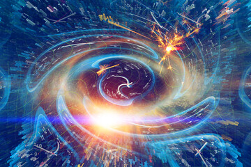 Wall Mural - Spacetime Scifi Digital Arts concept, Twist clock time distortion warp on space bended curved as hole represent Space and Times of Einstein Theory