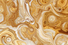 Luxury Golden Colored Liquid Art. Abstract Fluid Background With Gold Glitter Texture. 
