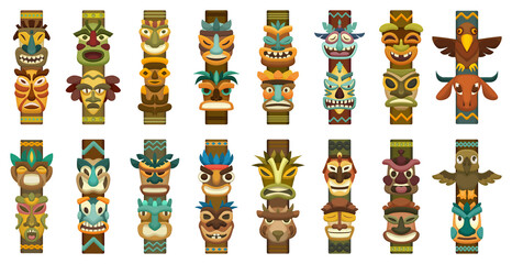 Totem vector cartoon set icon. Vector illustration set tribal mask. Isolated cartoon icon traditional totem on white background .