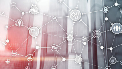 Wall Mural - Diagram automation innovation concept on modern city background