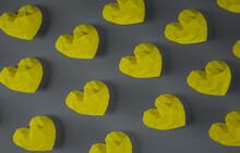 Pattern With Yellow Hearts On A Gray Background.3 D Render