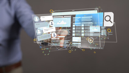 Interface web application in hand 3d