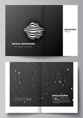 Wall Mural - Vector layout of two A4 format cover mockups design templates for bifold brochure, flyer, magazine, cover design, book design, brochure cover. Tech science future background, space astronomy concept.