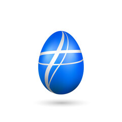 Wall Mural - Easter egg 3D icon. Blue silver egg, isolated white background. Bright realistic design, decoration for Happy Easter celebration. Holiday element. Shiny pattern. Spring symbol. Vector illustration