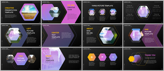 Minimal presentations design, portfolio vector templates with hexagonal design background, hexagon style pattern. Multipurpose template for presentation slide, flyer leaflet, brochure cover, report.