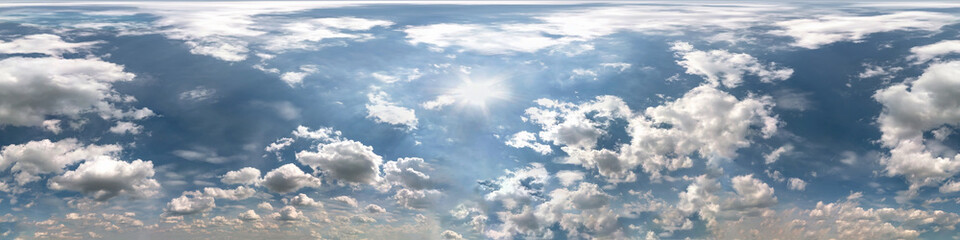 Wall Mural - blue sky with beautiful cumulus clouds. seamless hdri panorama 360 degrees angle view with zenith fo