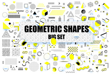 Abstract  modern geometric shapes. Universal trend memphis style graphic symbols. Trendy graphic element. Different shape funky graphic silhouette for design. Vector illustration