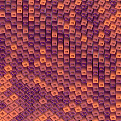 Poster - Trendy geometric pattern of rotated multicolored boxes with a striped texture. Isometric view. 3d rendering illustration