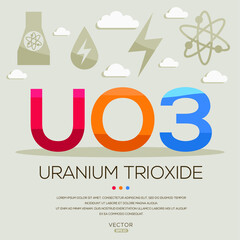 UO3 mean (uranium trioxide) Energy acronyms ,letters and icons ,Vector illustration.
