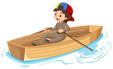 Poster - Girl cartoon character rowing the boat isolated